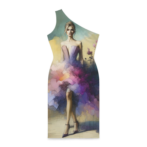 Shoulder Dress (AOP)-Watercolor Gala Dress