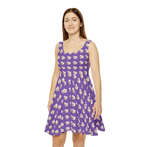 Women's Skater Dress (AOP) - Maltese Dog Design - Purple