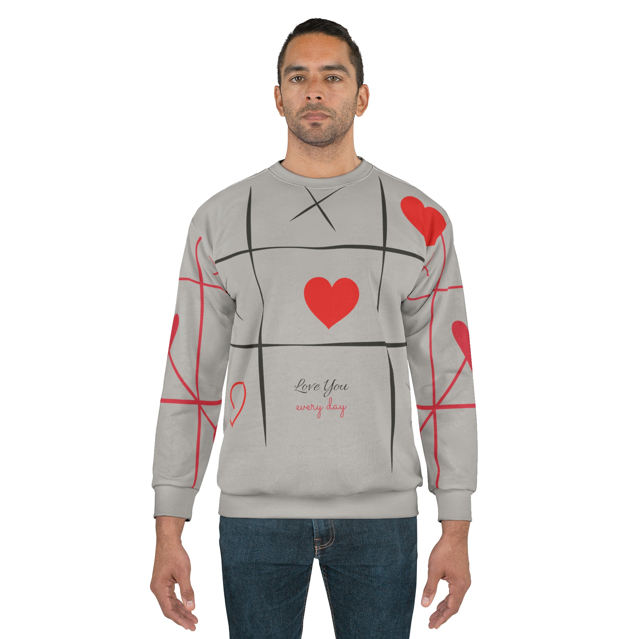 Unisex Sweatshirt (AOP) - Tick-Tack-Toe Hearts