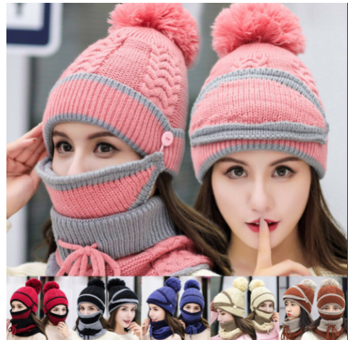 Matching Combo- Knitted Beanie, Scarf and  Mask 