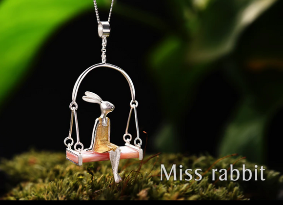 Sterling Silver Natural Sea Shell  Miss Rabbit Pendant [without Chain ]