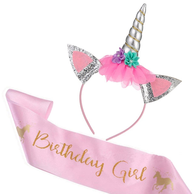 Birthday Girl Silk Sash & Unicorn Headband