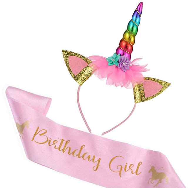 Birthday Girl Silk Sash & Unicorn Headband