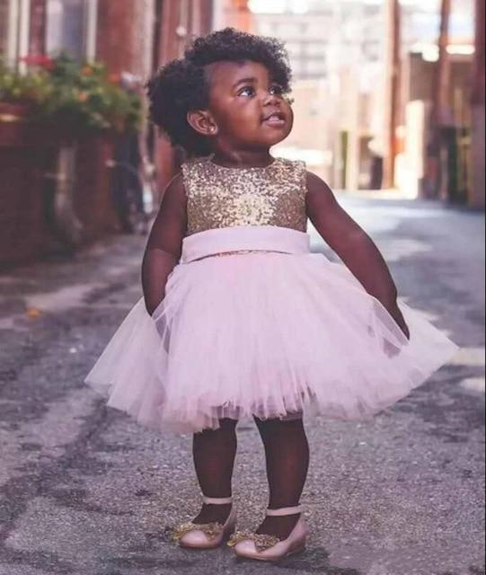 Premium Toddler Gold Sequined Pink Tulle Dress