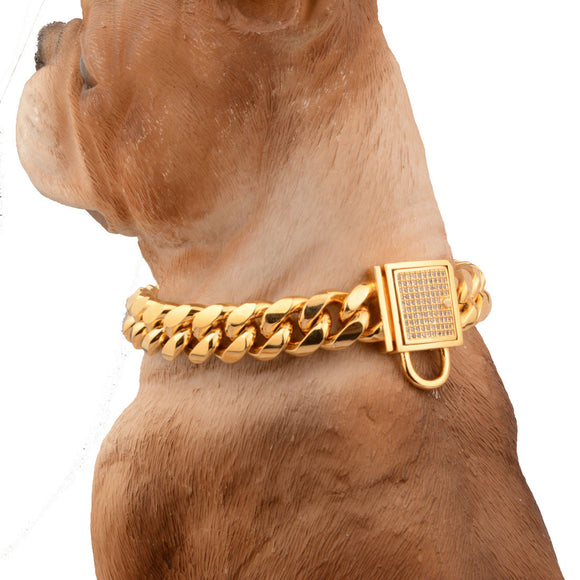 Hip-Hop Stainless Steel Gold Plated Thick Link Large Dog Collar