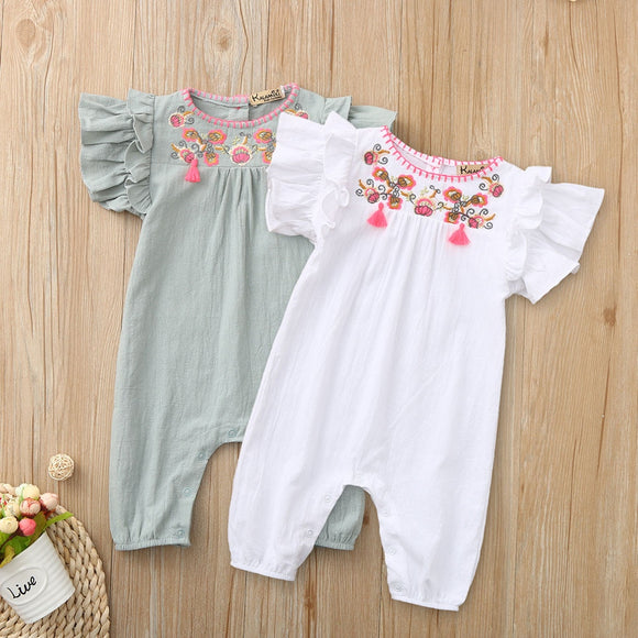 Baby  Embroidered Cotton Linen Romper