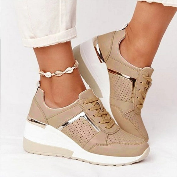 New Lace-Up Wedge Ladies Sneakers