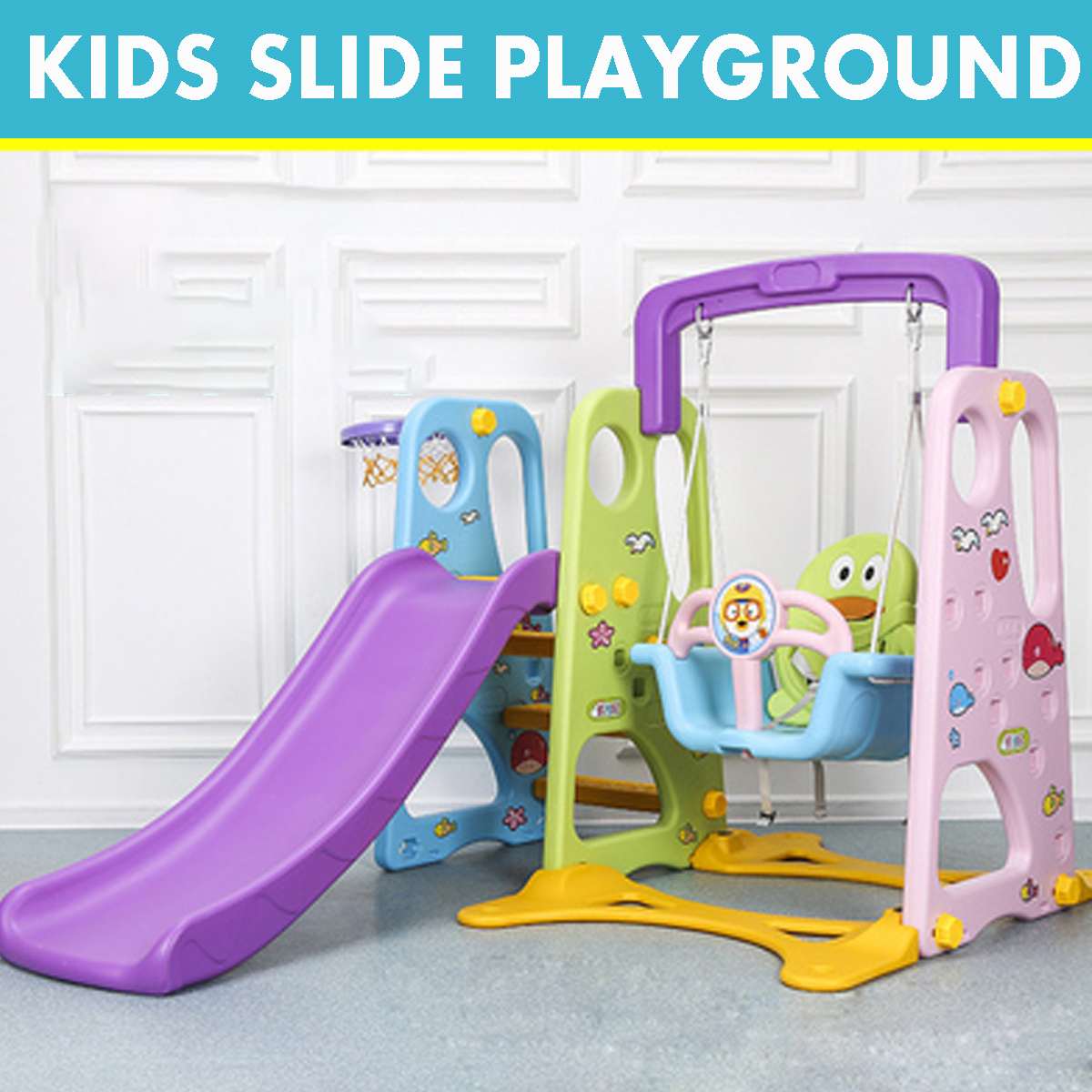 3 In 1 Kids Swing/Slide/ Basketball Hoop Playground