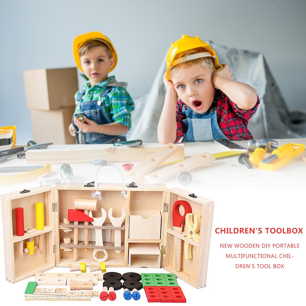 Kids Construction Set with Wooden Toolbox