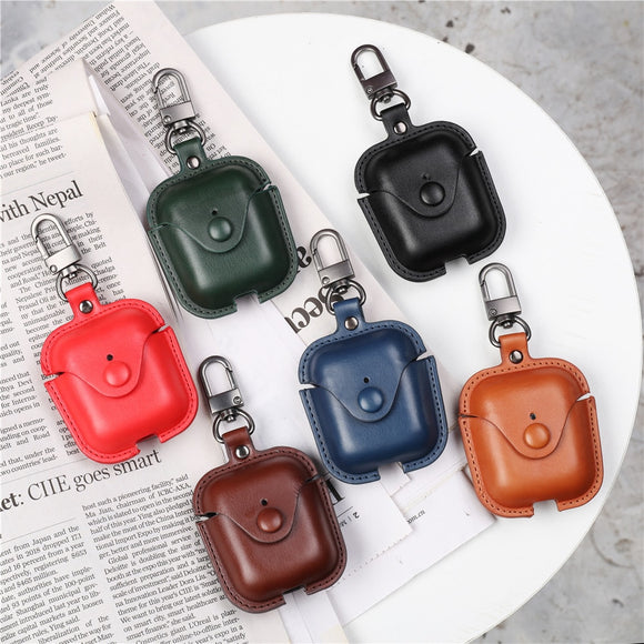 Luxury Leather Airpods 2 1 Case with Keychain