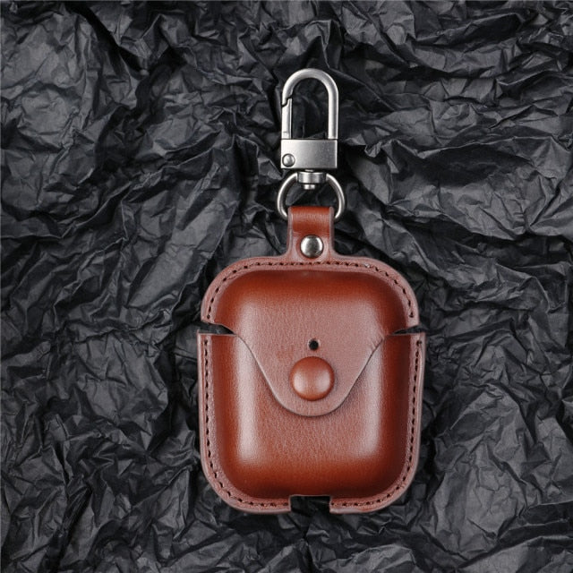 Luxury Leather Airpods 2 1 Case with Keychain