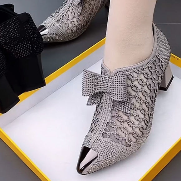 Ladies Luxury Mesh Side Zipper Pointed Toe Shoes