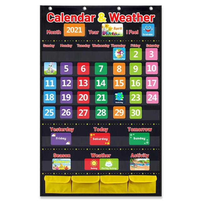 Kids Home and Classroom Calendar and Weather Chart / With 114 Teaching Supplies