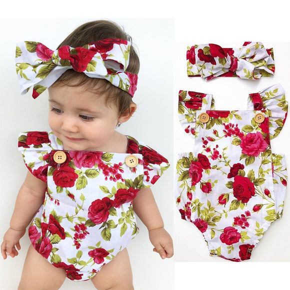 2pcs Baby Girls  Floral Romper